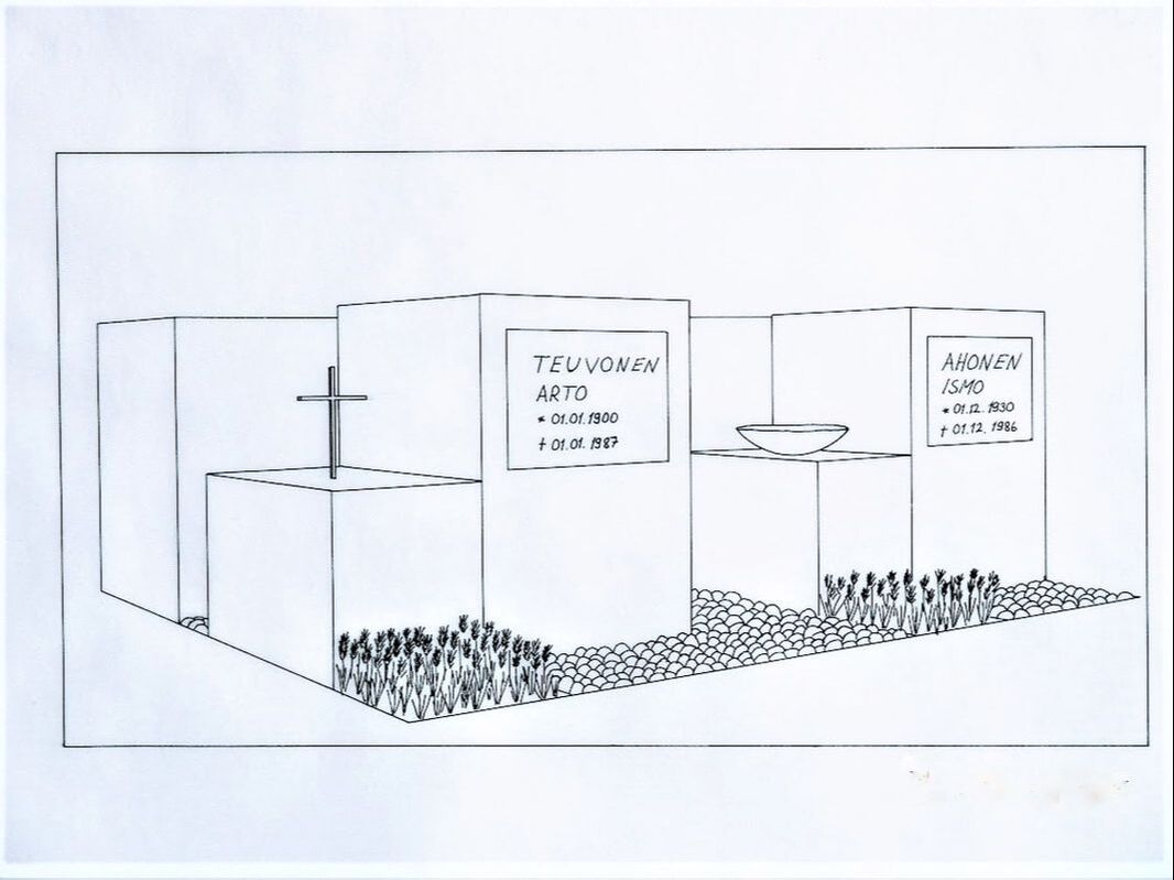 A 3D- drawing of modern gravestones in cemetery