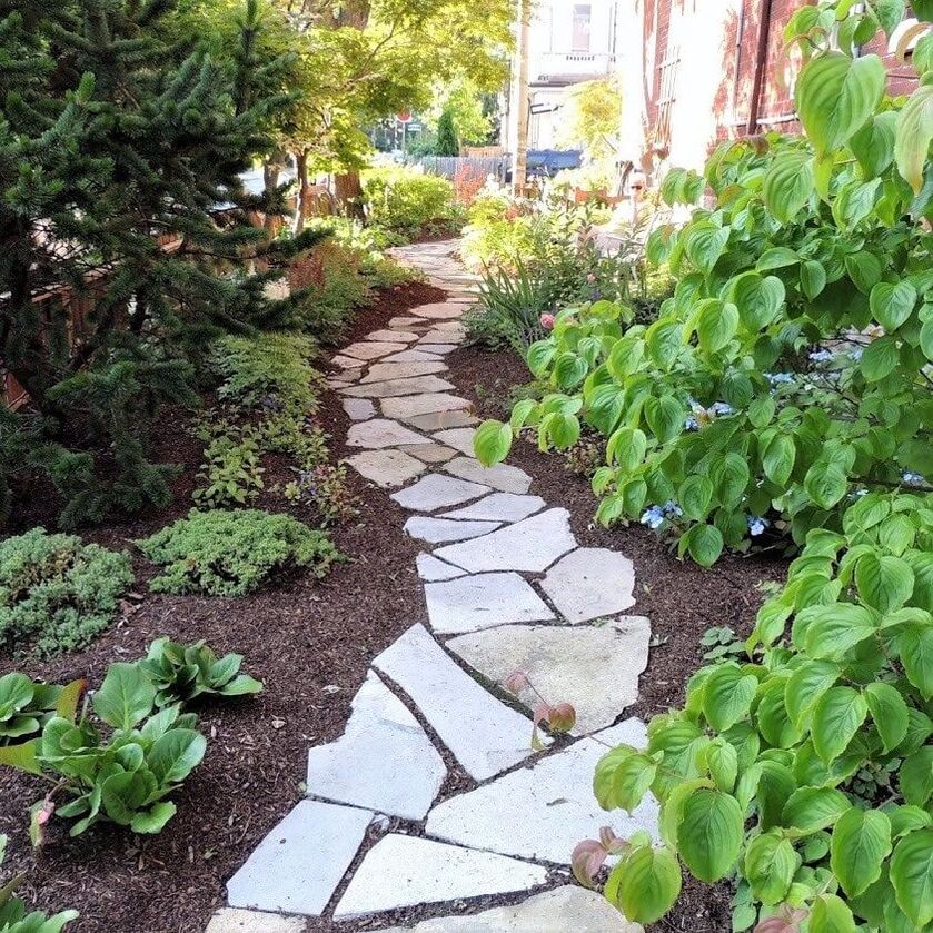 Natural looking flagstone path, planting, Toronto GTA