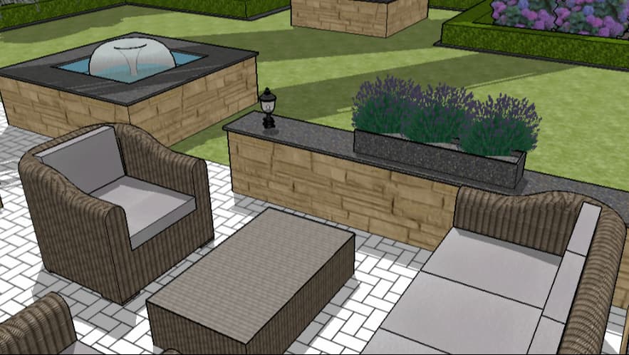 3D of formal garden with fountain-Toronto GTA