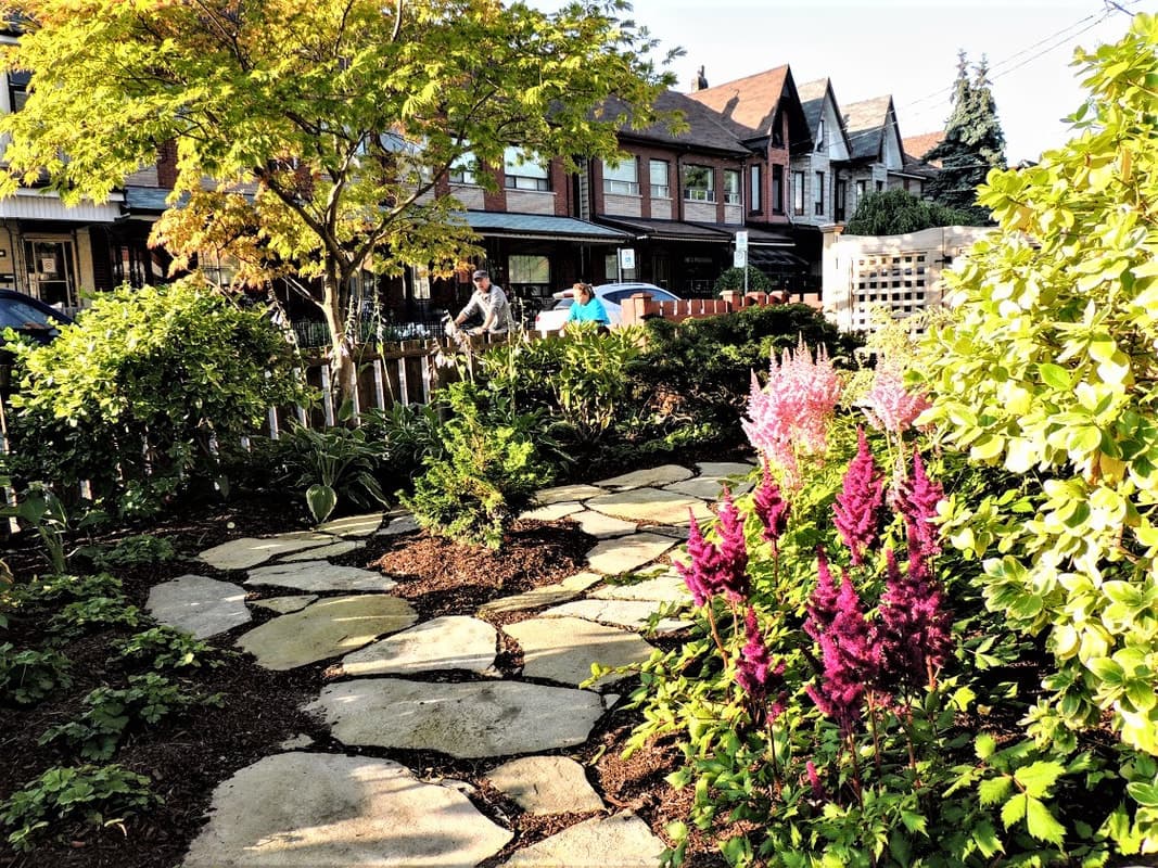Downtown's small garden with flagstone path, Toronto GTA